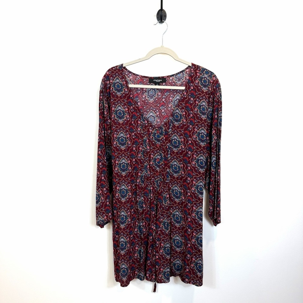 Chelsea Studio 3X‎ 30/32 Medallion Printed V-Neck Pleated Top Blouse